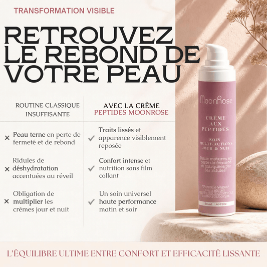 Crème Visage aux Peptides MoonRose (50 ml) — Soin Multi-Actions Jour & Nuit | Hexapeptide-11, Acide Hyaluronique, Beurre de Mangue & Huile de Myrtille | Cosmos Natural - MoonRose