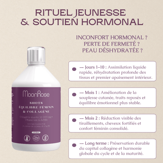 SHOTS ÉQUILIBRE FÉMININ & COLLAGÈNE 10 000 MG — Cure Anti-Âge Liquide| 500ml - MoonRose