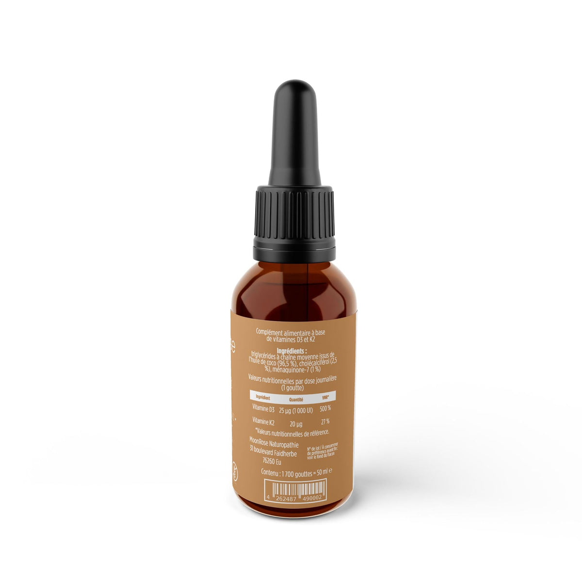 Vitamines D3 + K2 Vitalité - 1,700 Drops (1,000 I.U.) - 50ml - MoonRose