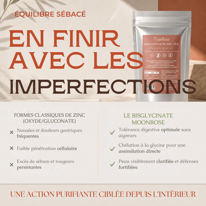 Comprimés Bisglycinate de Zinc Pur MoonRose (500 Comprimés) — 25 mg de Zinc Haute Assimilation (250 % VNR) | Peau Nette, Immunité & Vitalité | Format Géant 500 Jours | Certifié Halal