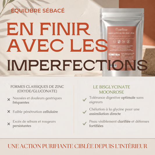 Comprimés Bisglycinate de Zinc Pur MoonRose (500 Comprimés) — 25 mg de Zinc Haute Assimilation (250 % VNR) | Peau Nette, Immunité & Vitalité | Format Géant 500 Jours | Certifié Halal