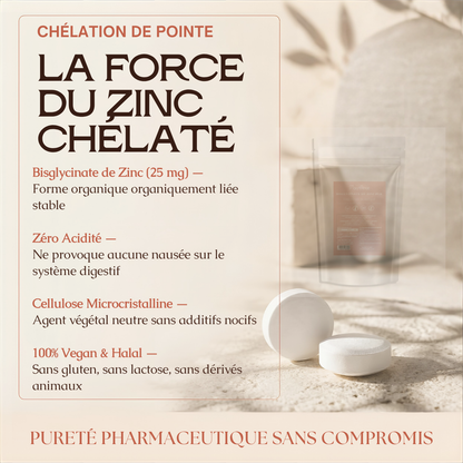 Comprimés Bisglycinate de Zinc Pur MoonRose (500 Comprimés) — 25 mg de Zinc Haute Assimilation (250 % VNR) | Peau Nette, Immunité & Vitalité | Format Géant 500 Jours | Certifié Halal