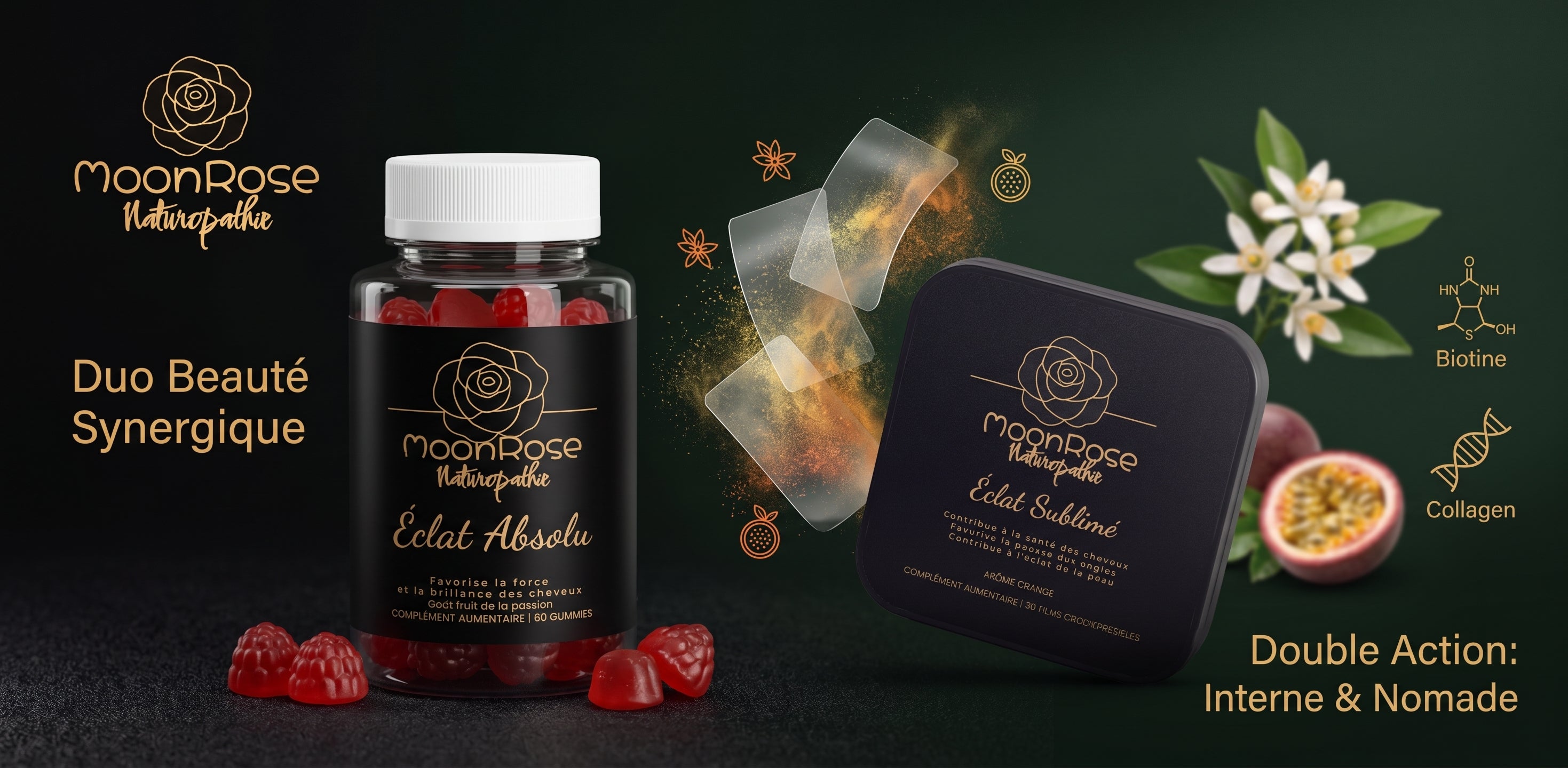 Duo Beauté Ultime Cheveux, Peau & Ongles — Gummies Éclat Absolu + Films Éclat Sublimé