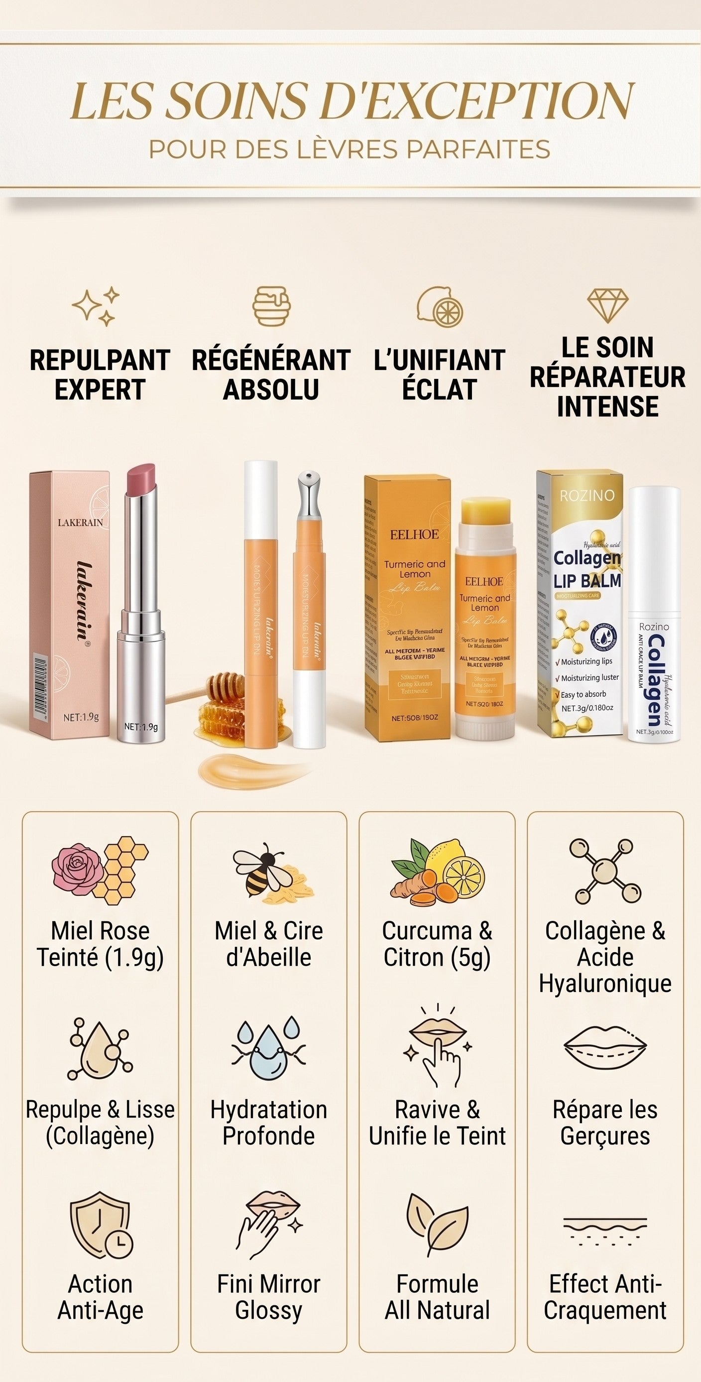 Repairing honey lip balm for chapped lips