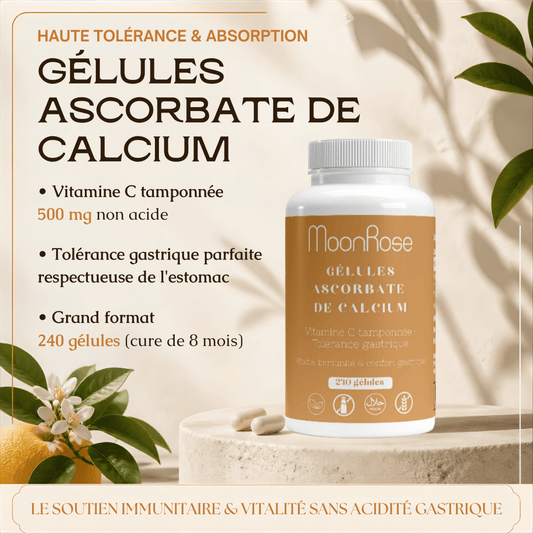Ascorbate de Calcium – Vitamine C Tamponnée & Tolérance Gastrique (240 Gélules) - MoonRose