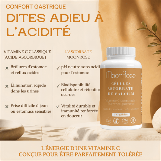 Ascorbate de Calcium – Vitamine C Tamponnée & Tolérance Gastrique (240 Gélules) - MoonRose