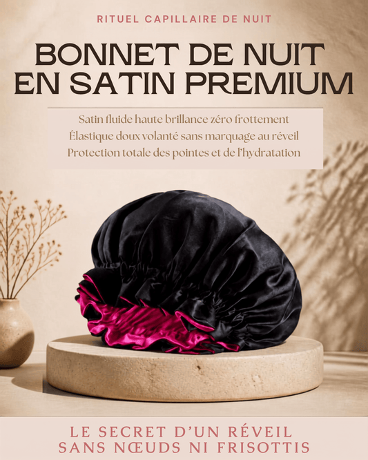 Bonnet de Nuit en Satin Premium Double Face MoonRose — Protection Capillaire Nocturne Anti-Casse, Anti-Frisottis & Maintien Hydratation - MoonRose