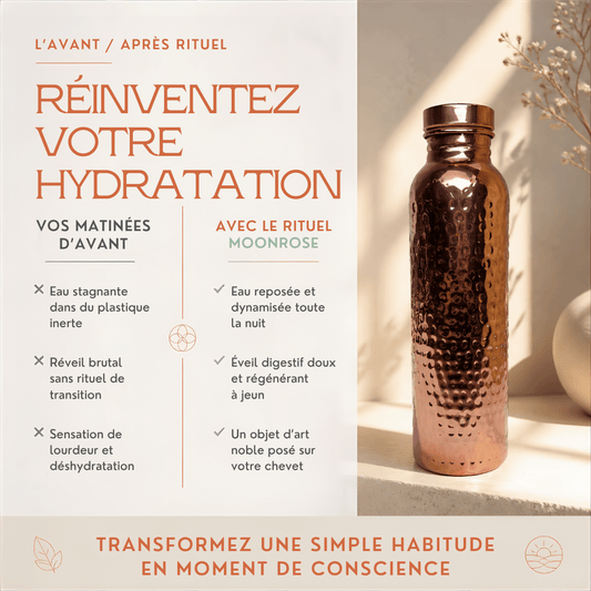 Bouteille en Cuivre Pur Martelé (800ml) — Rituel d’Hydratation Ayurvédique & Bien-Être Holistique - MoonRose