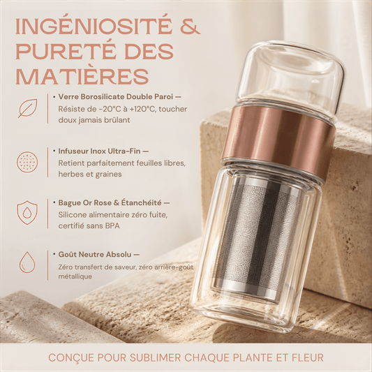 Bouteille Infuseur en Verre Borosilicate (Double Paroi) — Flacon Nomade Thé & Eaux Florales - MoonRose