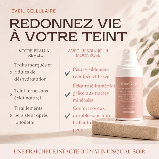 Crème Anti-Âge Jour Lissante & Redensifiante — Acide Hyaluronique, Ferment Marin d'Alteromonas, Airelle Rouge & Jojoba Bio | Soin Visage Éclat Velouté - MoonRose