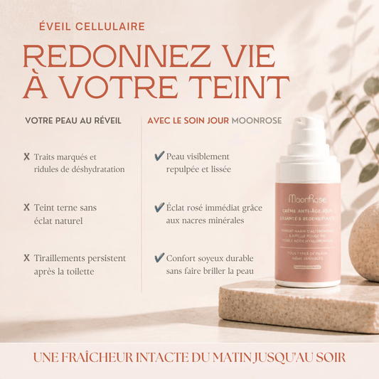 Crème Anti-Âge Jour Lissante & Redensifiante — Acide Hyaluronique, Ferment Marin d'Alteromonas, Airelle Rouge & Jojoba Bio | Soin Visage Éclat Velouté - MoonRose