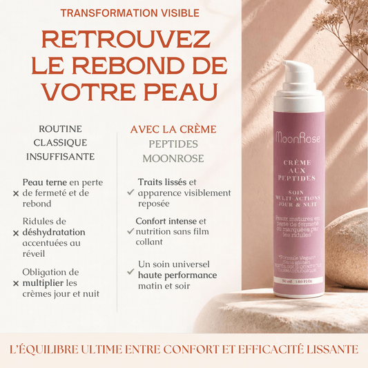 Crème Visage aux Peptides MoonRose (50 ml) — Soin Multi-Actions Jour & Nuit | Hexapeptide-11, Acide Hyaluronique, Beurre de Mangue & Huile de Myrtille | Cosmos Natural - MoonRose