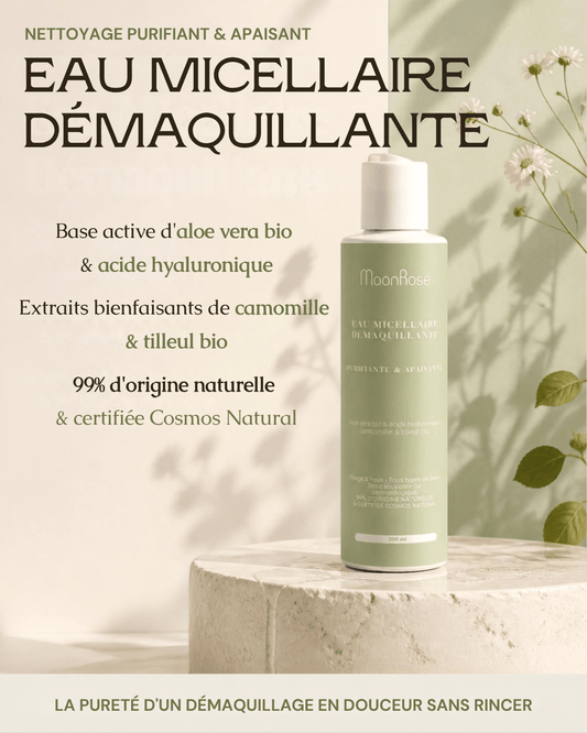 Eau Micellaire Démaquillante MoonRose (200 ml) — Purifiante & Apaisante | Aloe Vera Bio, Acide Hyaluronique, Camomille & Tilleul | Cosmos Natural - MoonRose