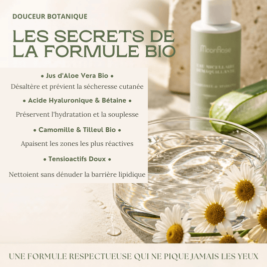 Eau Micellaire Démaquillante MoonRose (200 ml) — Purifiante & Apaisante | Aloe Vera Bio, Acide Hyaluronique, Camomille & Tilleul | Cosmos Natural - MoonRose