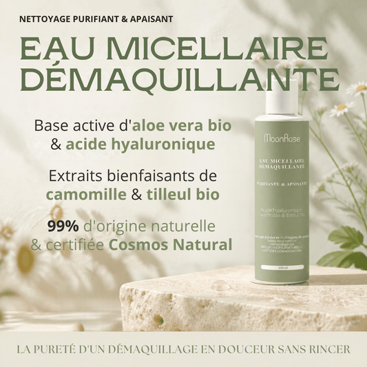 Eau Micellaire Démaquillante MoonRose (200 ml) — Purifiante & Apaisante | Aloe Vera Bio, Acide Hyaluronique, Camomille & Tilleul | Cosmos Natural - MoonRose