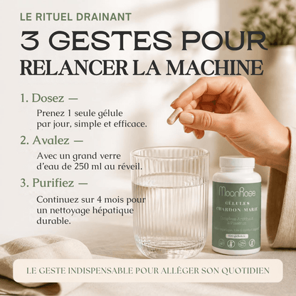 Gélules Chardon-Marie Complexe Artichaut & Pissenlit MoonRose (120 gélules) — Détox Hépatique, Soutien Foie & Confort Digestif | Titré à 80 % de Silymarine | Cure 4 Mois - MoonRose