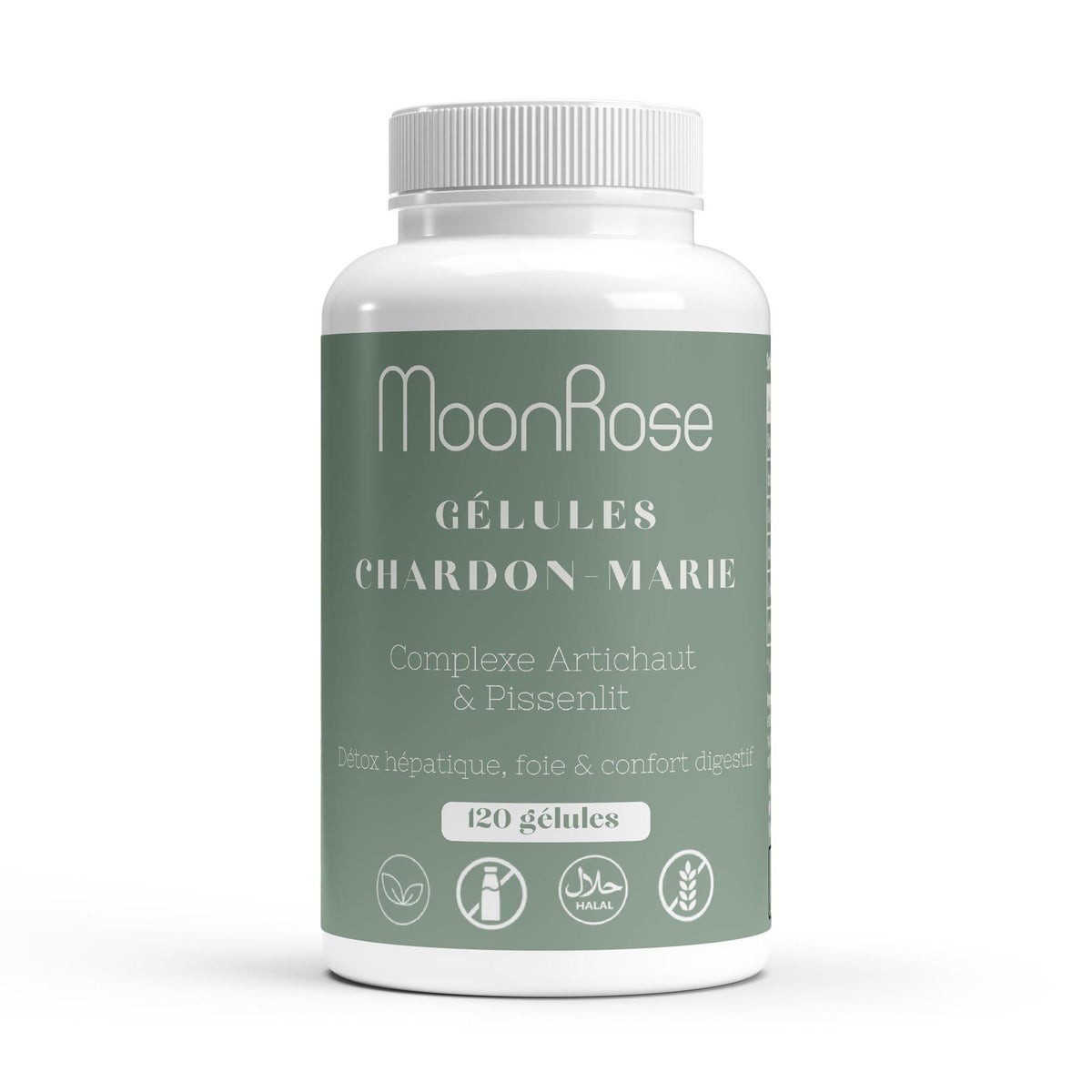 Gélules Chardon-Marie Complexe Artichaut & Pissenlit MoonRose (120 gélules) — Détox Hépatique, Soutien Foie & Confort Digestif | Titré à 80 % de Silymarine | Cure 4 Mois - MoonRose