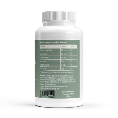 Gélules Chardon-Marie Complexe Artichaut & Pissenlit MoonRose (120 gélules) — Détox Hépatique, Soutien Foie & Confort Digestif | Titré à 80 % de Silymarine | Cure 4 Mois - MoonRose