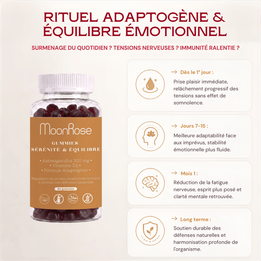 Gummies Sérénité & Équilibre Ashwagandha 300 mg & Vitamine D2 – 60 Gummies - MoonRose