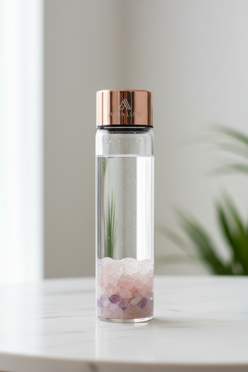 Éclats de cristaux Quartz Rose, Blanc et Améthyste dans bouteille bien-être – MoonRose