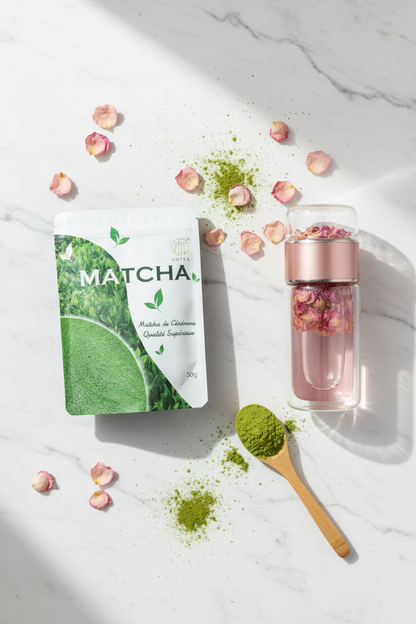 Kit Rituel Énergie Douce — Bouteille Infuseur en Verre + Poudre de Matcha Cérémonie · EBook offert