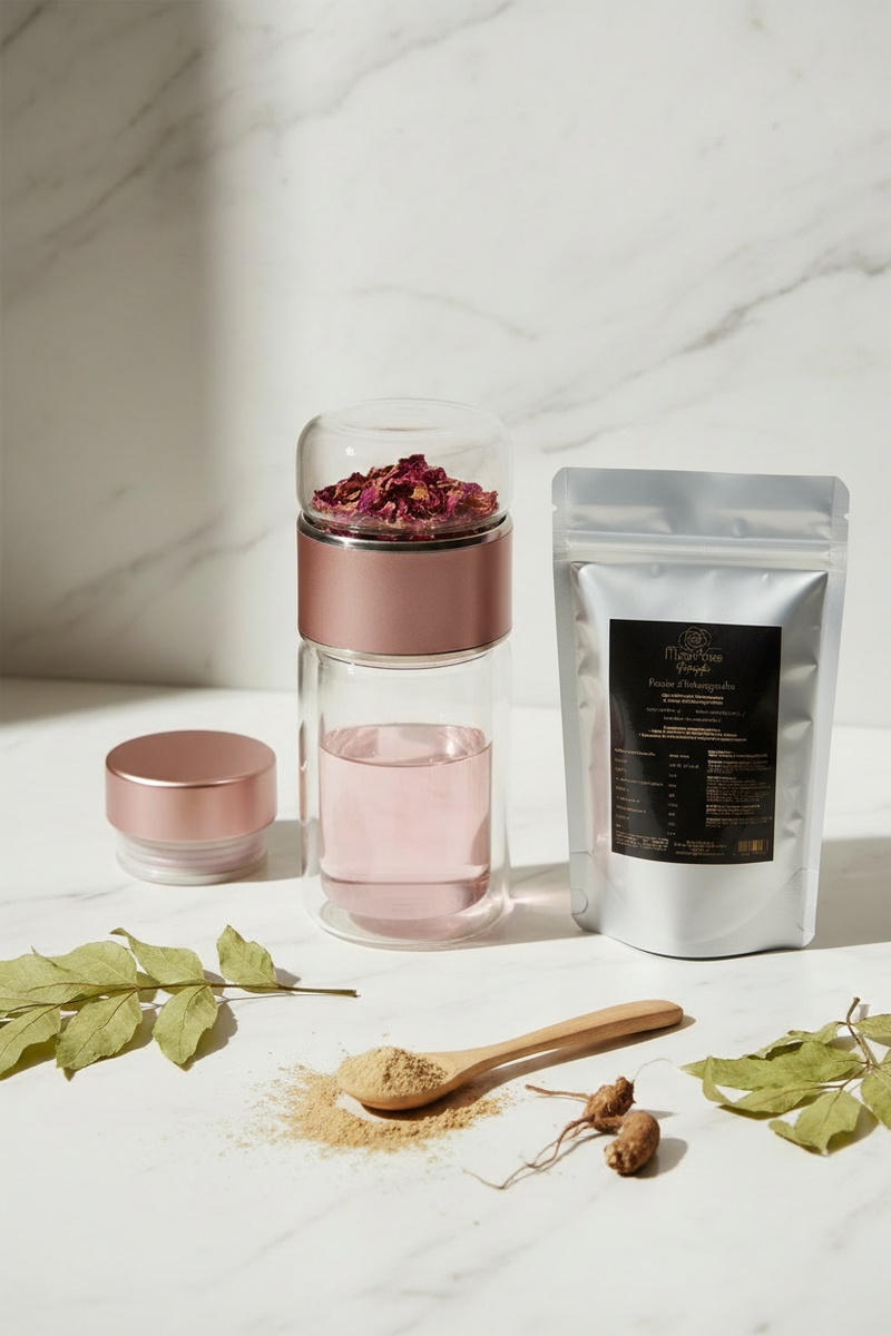 Kit Rituel Matin — Bouteille Infuseur en Verre + Poudre d’Ashwagandha Bio | Énergie & Sérénité