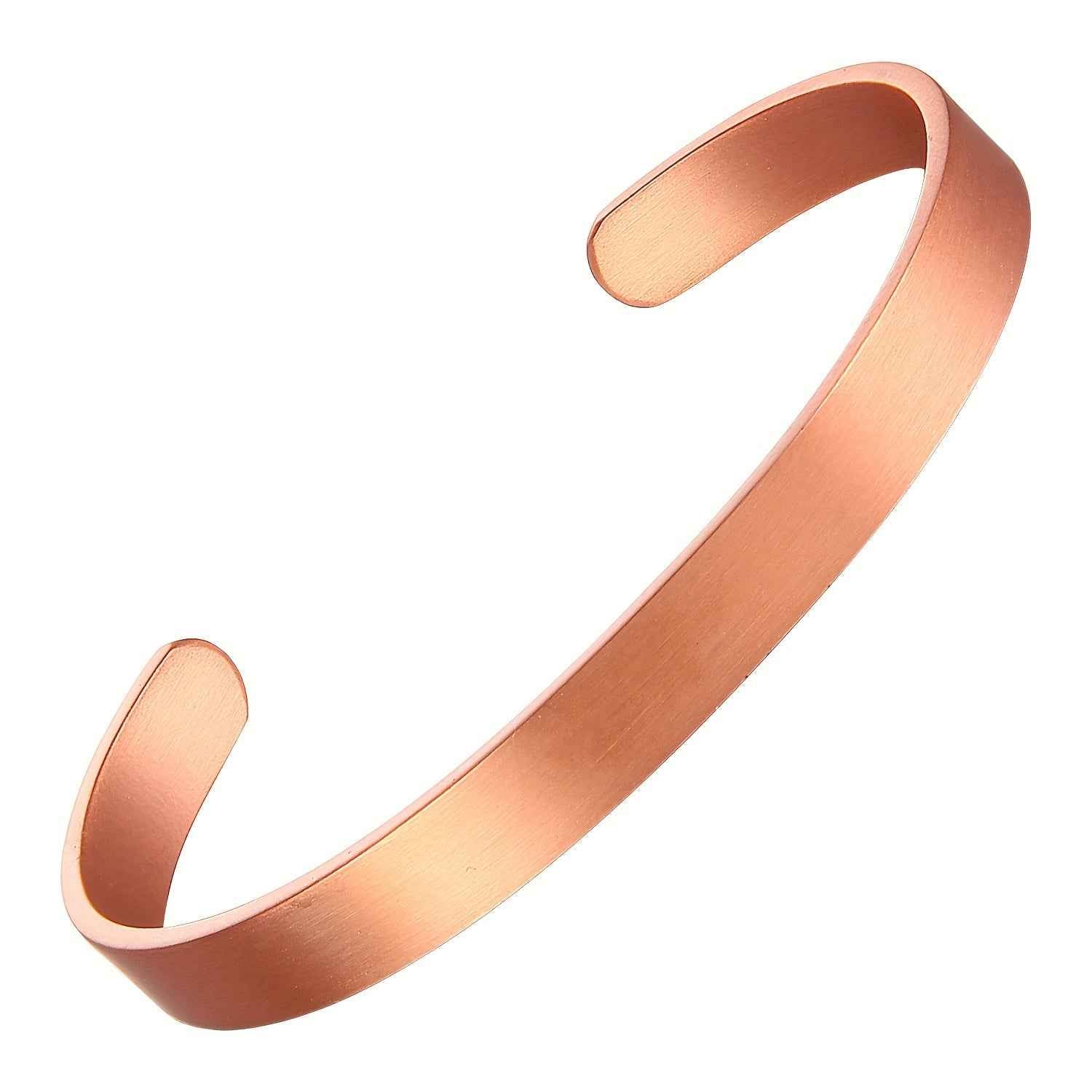 Bracelet en cuivre ajustable MoonRose pour homme et femme, design lisse et élégant, porté au poignet.