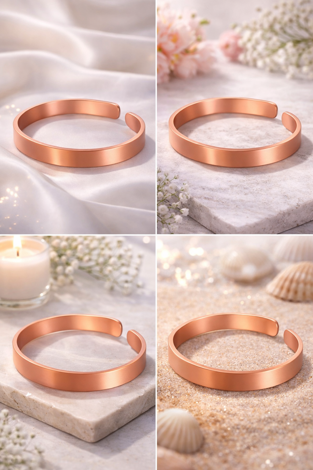 Bracelet en cuivre ajustable MoonRose pour homme et femme, finition lisse et élégante.