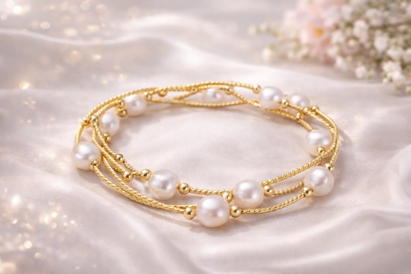 Bracelet Perles et Doré Ajustable