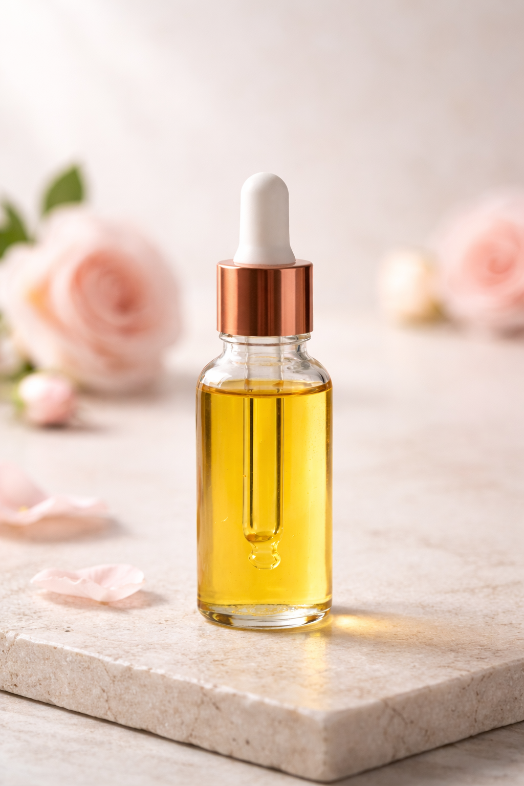 Ensemble huiles essentielles et baume MoonRose pour soin peau prête au soleil, visage hydratant naturel avec rose et miel.