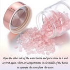 Bouteille en cristal Harmonie Triple MoonRose avec quartz rose, blanc et améthyste, design élégant et transparent.
