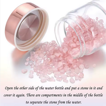 Bouteille en cristal Harmonie Triple MoonRose avec quartz rose, blanc et améthyste, design élégant et transparent.