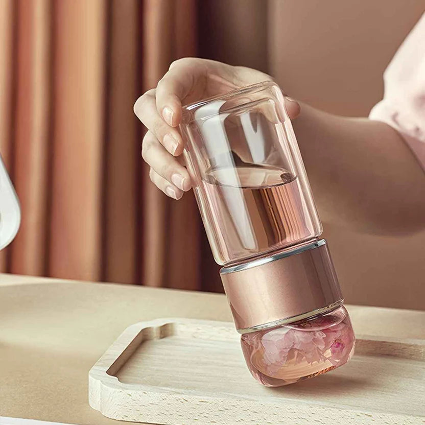 Bouteille infuseur à thé MoonRose en verre à double paroi avec infuseur intégré pour thé frais.