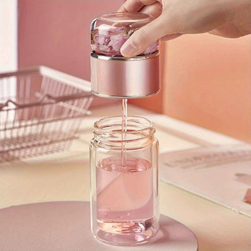 Bouteille infuseur à thé MoonRose en verre à double paroi, avec infuseur intégré pour préparer du thé frais.