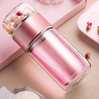 Bouteille infuseur à thé MoonRose en verre à double paroi, avec infuseur intégré pour thé chaud ou froid.