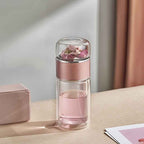 Bouteille infuseur à thé en verre à double paroi MoonRose, avec infuseur intégré pour thé frais et aromatique.