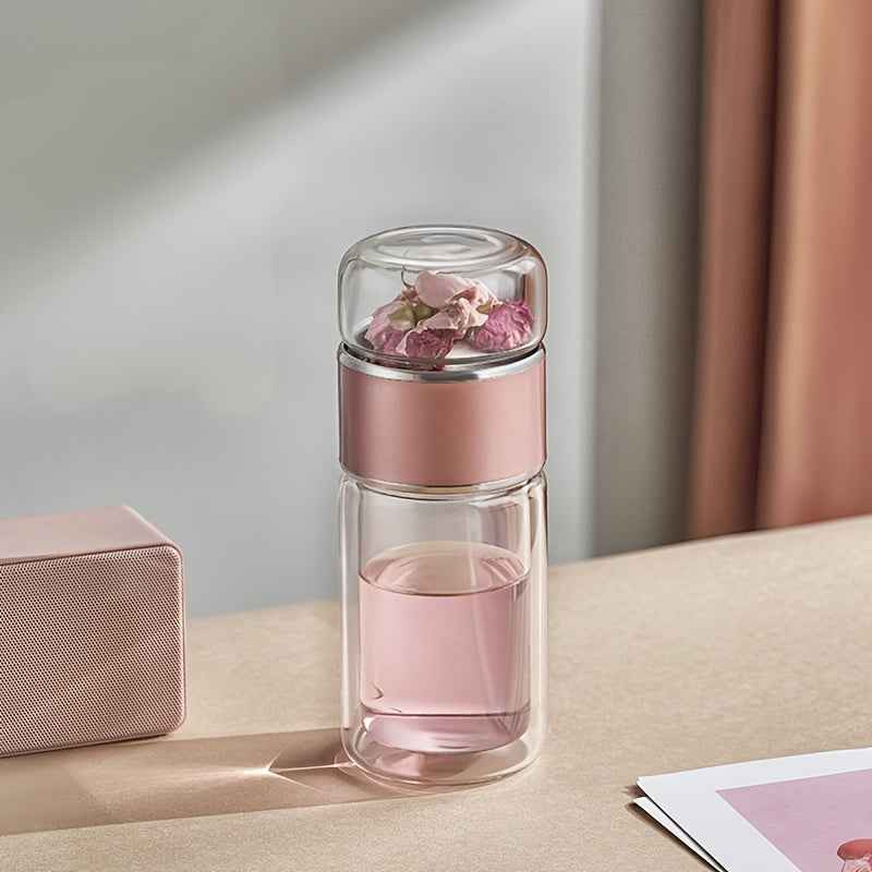 Bouteille infuseur à thé en verre à double paroi MoonRose, avec infuseur intégré pour thé frais et aromatique.