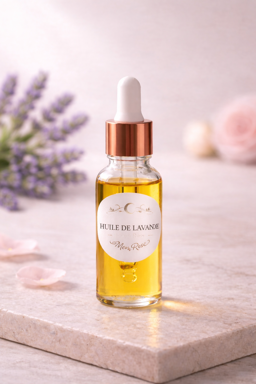 Huile essentielle de lavande MoonRose pour le visage, flacon de 20 ml, contenant des huiles essentielles naturelles pour la peau.