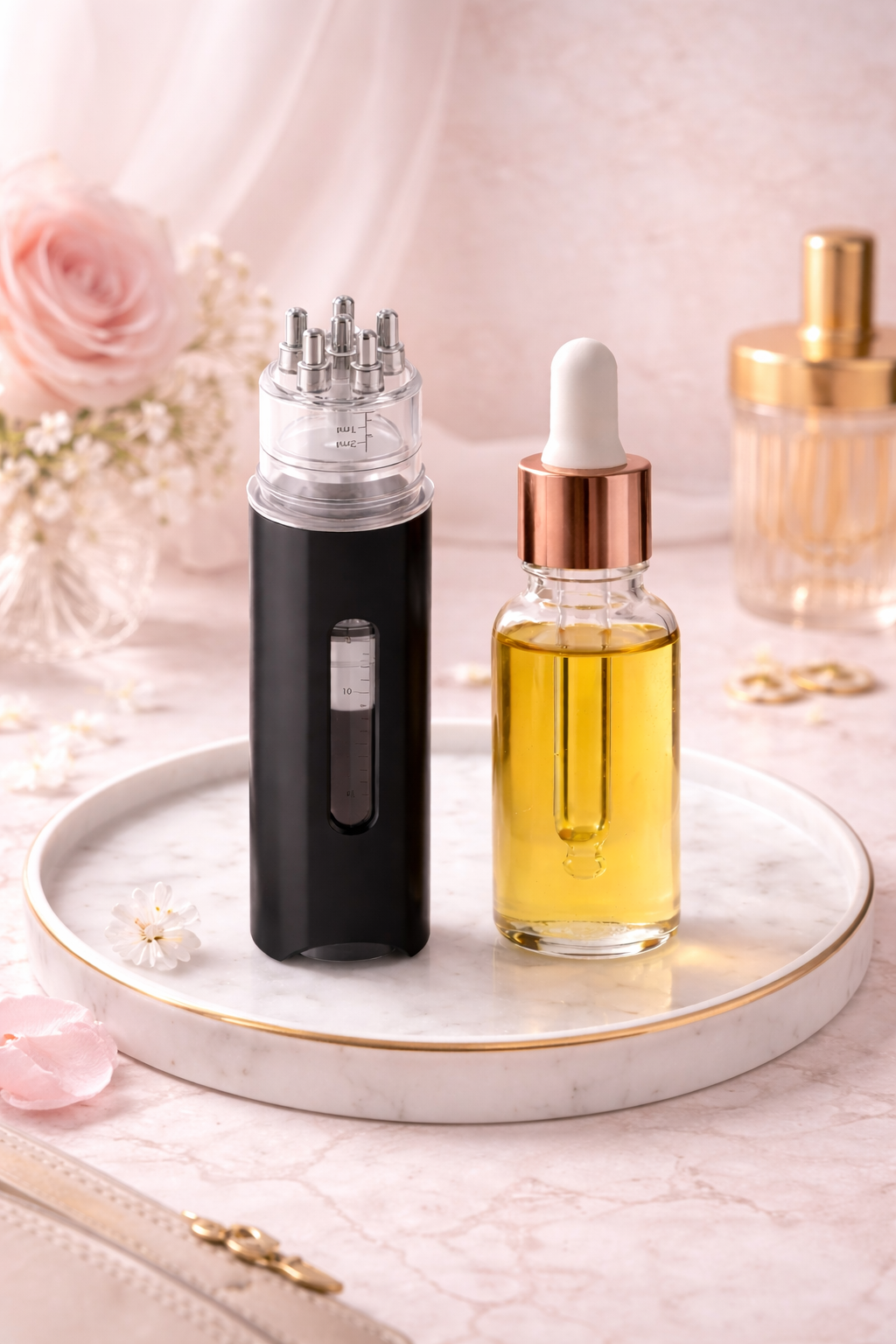 Duo soin cuir chevelu naturel MoonRose avec huiles essentielles et applicateur noir, contenant huile de nigelle pour cheveux sain