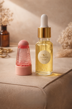 Duo soin cuir chevelu MoonRose avec huile essentielle de nigelle et applicateur rose pour cheveux et cuir chevelu.