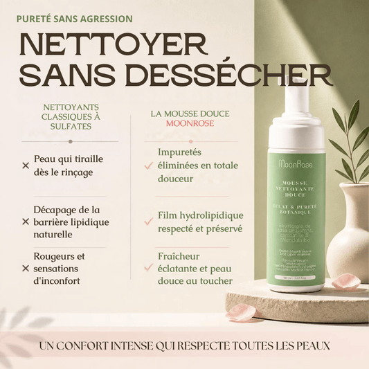 Mousse Nettoyante Purifiante MoonRose (150 ml) — Nuage Nettoyant Doux Éclat & Pureté Botanique | Eau de Rose de Damas, Camomille & Calendula Bio | Cosmos Natural - MoonRose