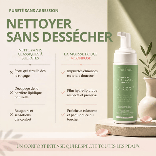 Mousse Nettoyante Purifiante MoonRose (150 ml) — Nuage Nettoyant Doux Éclat & Pureté Botanique | Eau de Rose de Damas, Camomille & Calendula Bio | Cosmos Natural - MoonRose