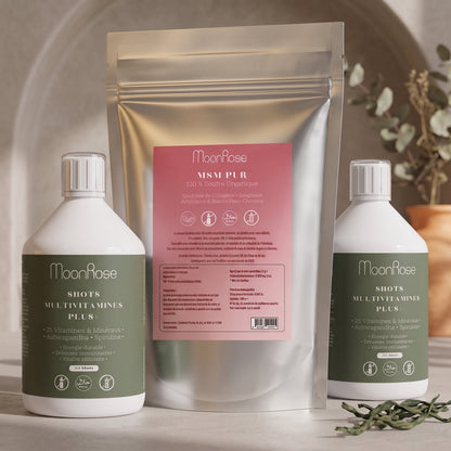 Pack Protocole Intensif 2 Mois — MSM Pur (500 g) + 2x Shots Multivitamines Plus+ (2 × 500 ml) - MoonRose