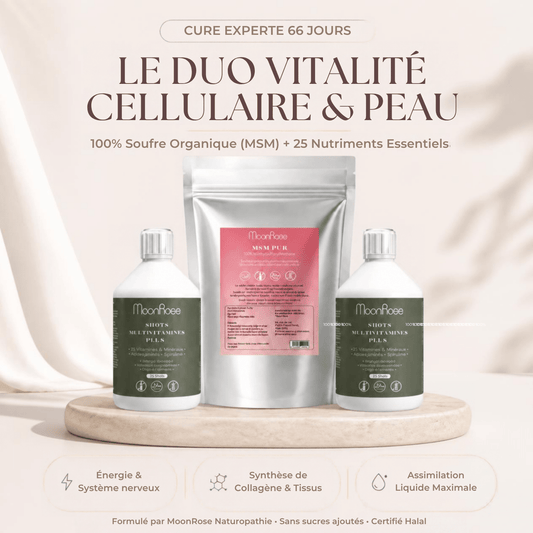 Pack Protocole Intensif 2 Mois — MSM Pur (500 g) + 2x Shots Multivitamines Plus+ (2 × 500 ml) - MoonRose