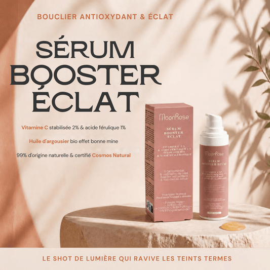 Sérum Booster Éclat MoonRose (30 ml) — Vitamine C 2 %, Acide Férulique 1 %, Argousier Bio & Acide Hyaluronique | Teint Lumineux & Unifié | Cosmos Natural - MoonRose