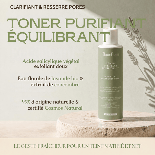 Toner Purifiant Équilibrant (200 ml) — Lotion Clarifiante & Resserre Pores | Acide Salicylique Végétal, Lavande Bio & Concombre | Cosmos Natural - MoonRose