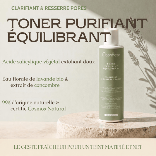 Toner Purifiant Équilibrant (200 ml) — Lotion Clarifiante & Resserre Pores | Acide Salicylique Végétal, Lavande Bio & Concombre | Cosmos Natural - MoonRose